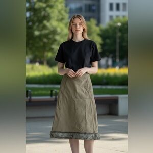 Metropolis Khaki Skirt with Faux Fur Trim Size 4